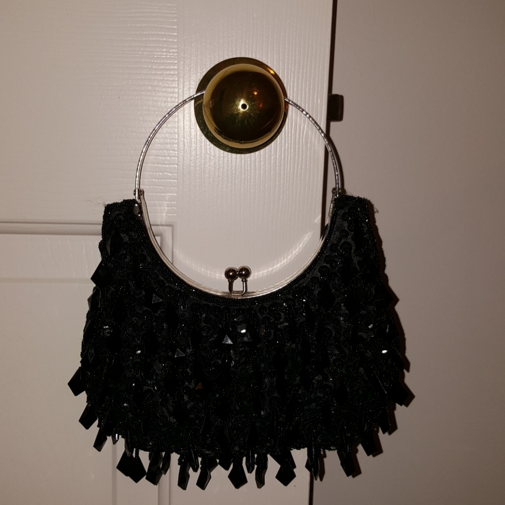 Purse black beaded vintage